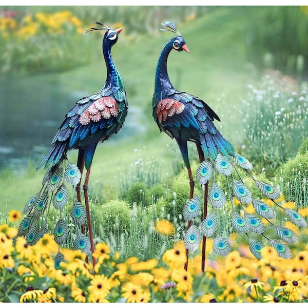 Garden Decor Outdoor Statues, Metal Peacock Decor PUVBYDX65FV