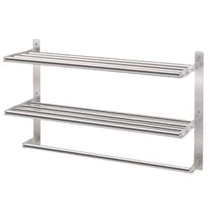 23.6 in. Wall Mounted 3-Tier Hotel Towel Rack in Brushed Nickel with Tower Bars and Towel Shelf for Bathroom