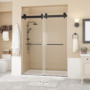 60 in. W x 79 in. H Double Sliding Frameless Shower Door in Matte Black With 3/8 in. Tempered Glass