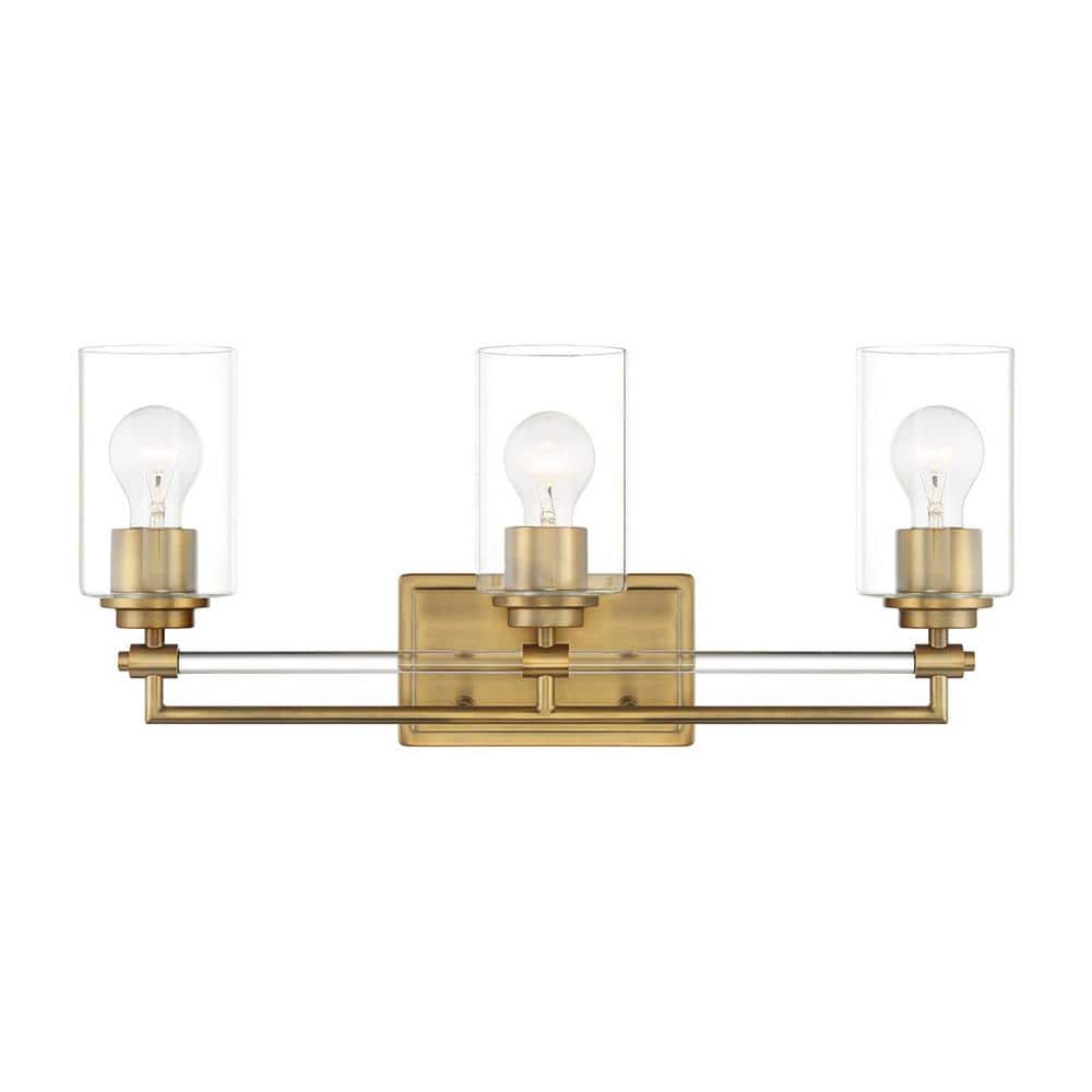 Binsly 24 in. 3-Light Aged Brass Vanity Light with Clear Glass Shades price history on PriceWatchPro
