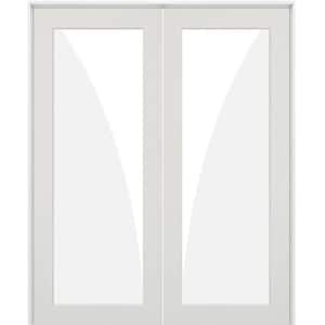 56 in. x 80 in. Craftsman Shaker 1-Lite Clear Glass Both Active MDF Solid Hybrid Core Double Prehung Interior Door