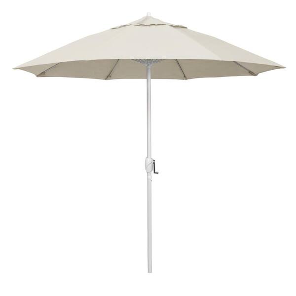 California Umbrella 9 ft. Matted White Aluminum Market Patio Umbrella Fiberglass Ribs and Auto Tilt in Canvas Pacifica