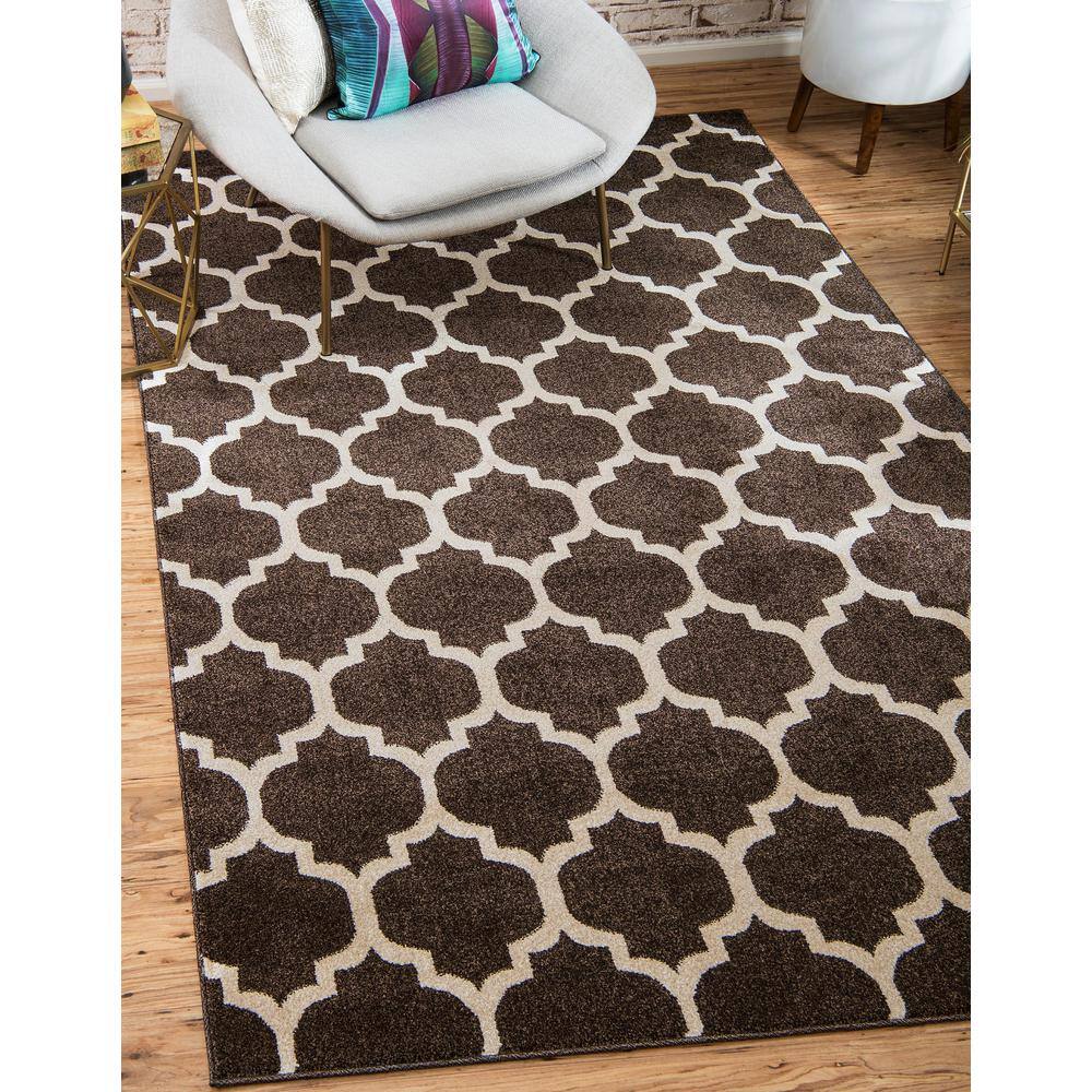 Chocolate Brown & Beige Trellis Reversible Washable Rug