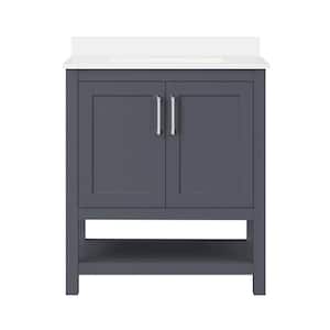 Vegas 30 in. W x 19 in. D x 34 in. H Single Sink Bath Vanity in Dark Charcoal with White Engineered Stone Top