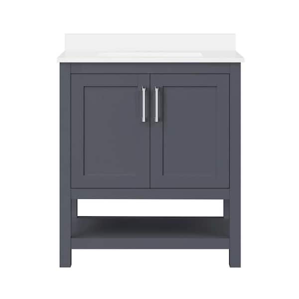 Vegas 30 in. Single Sink Dark Charcoal Bath Vanity with White Engineered Stone Top (Assembled)