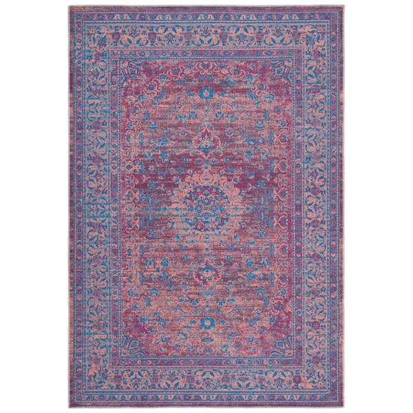SAFAVIEH Serapi Gold/Blue 4 ft. x 6 ft. Machine Washable Border Medallion Area Rug