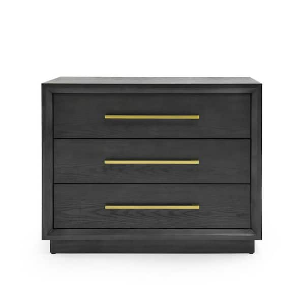 Manhattan Grey and Gold 3 Drawer 32 in. Nightstand
