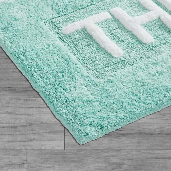 Novelty Aqua/Blue 21 in. x 34 in. They Cotton Bath Rug