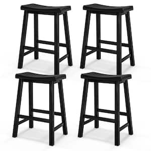 24 in. Black Set of 4 Saddle Bar Stools Counter Height Dining Chairs with Wooden Legs
