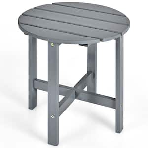 Wooden Outdoor Round Side Slat End Coffee Table for Garden-Gray