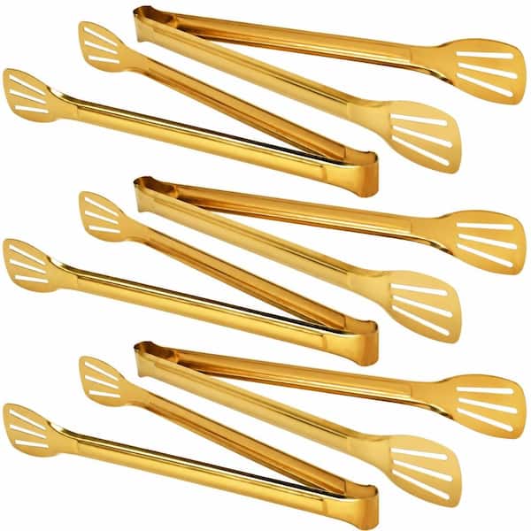 6 Pack 12 Inch Gold Stainless Steel Serving Tongs with Hollowed Design for Buffet and Catering Use Tongs,
