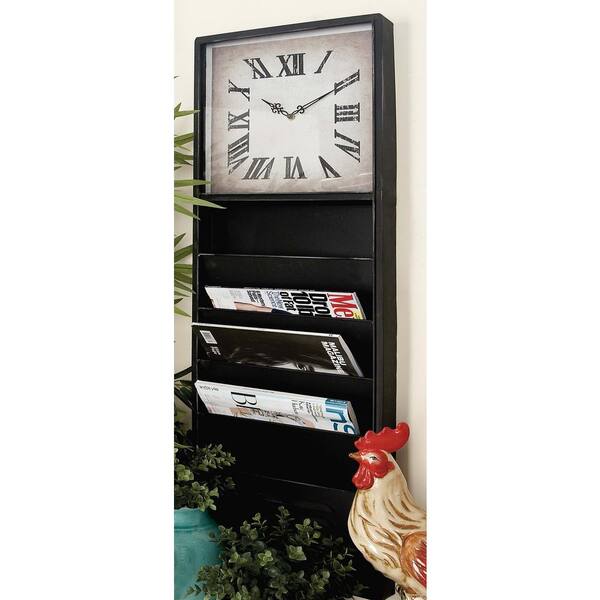 Litton Lane Black Wall Clock with Letter Storage