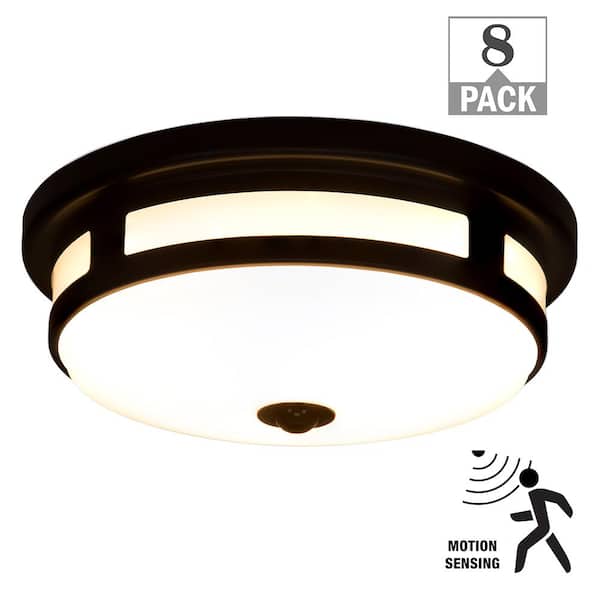 Hampton Bay Greenhaven 11 in. 1-Light Matte Black Motion Sensing LED Outdoor Ceiling Light Flush Mount Adjustable CCT (8-Pack)