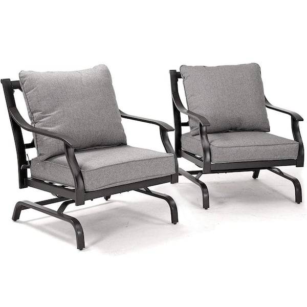 2 Pieces Metal Outdoor Rocking Chair with Gray Olefin Cushions