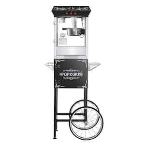 850-Watt 8 oz. Black Popcorn Machine with Cart with Kettle, Heated Warming Deck, and Old Maids Drawer