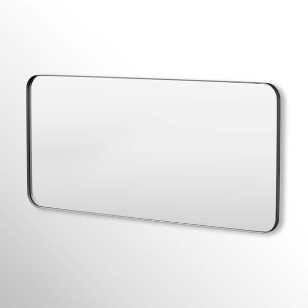 Hausvita 60 in. W x 28 in. H Rectangular Framed Tempered Glass Wall-Mounted Bathroom Vanity Mirror in Black