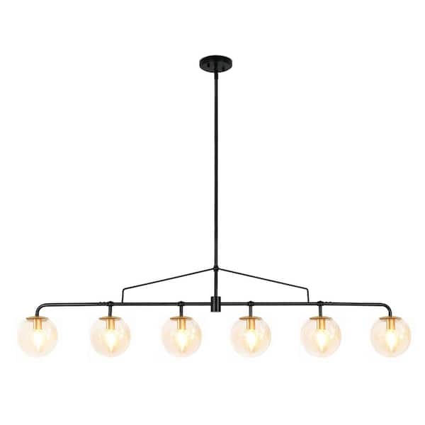 6 light Matte Black Kitchen Island Lighting Linear Chandelier for Dining Room with no bulbs included