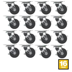 2 in. Black Soft Rubber and Steel Swivel Plate Caster with Locking Brake and 90 lbs. Load Rating (16-Pack)