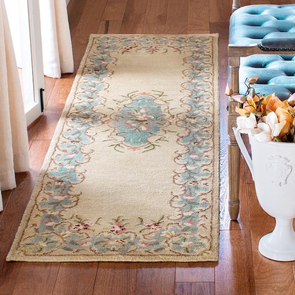Bergama Ivory/Light Blue 2 ft. x 8 ft. Border Runner Rug