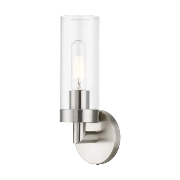 AVIANCE LIGHTING Hastings 4.25 in. 1-Light Brushed Nickel ADA Wall Sconce with Clear Glass