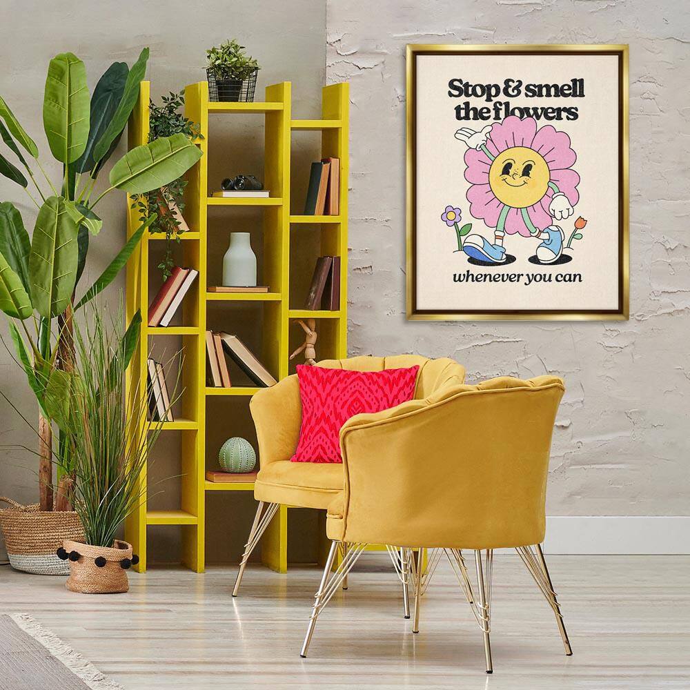 Vintage Smell The Flowers by Victoria Barnes Gold Floater Frame Typography Graphic Art Print 31 in. x 25 in. price history on PriceWatchPro