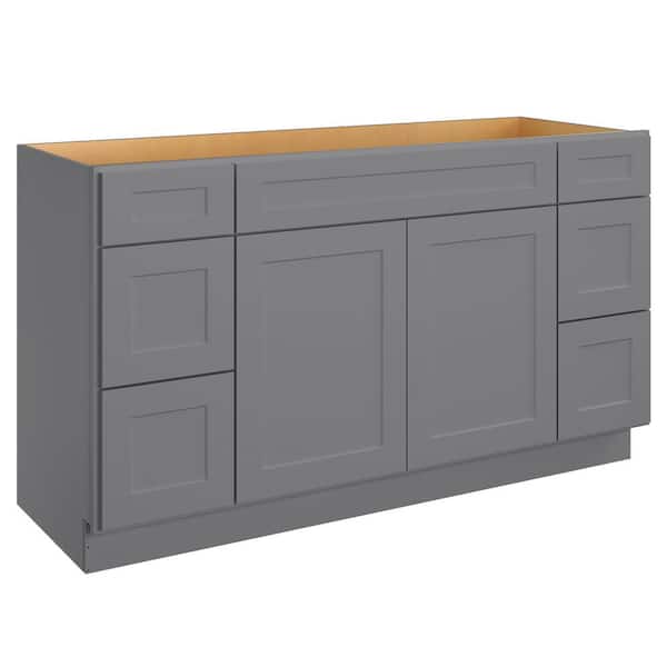 60 in.W x 21 in.D x 34.5 in.H in Shaker Grey Plywood Ready to Assemble Floor Vanity Sink Drawer Base Kitchen Cabinet
