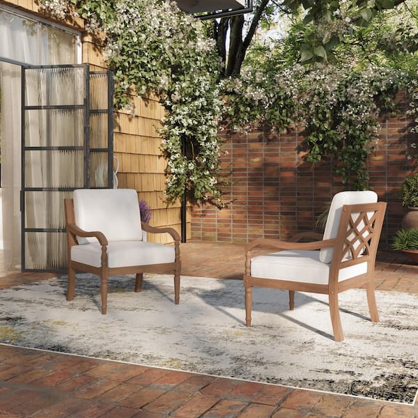 New Classic Furniture Savannah Natural Wood Outdoor Lounge Chair with White Cushion (Set of 4)