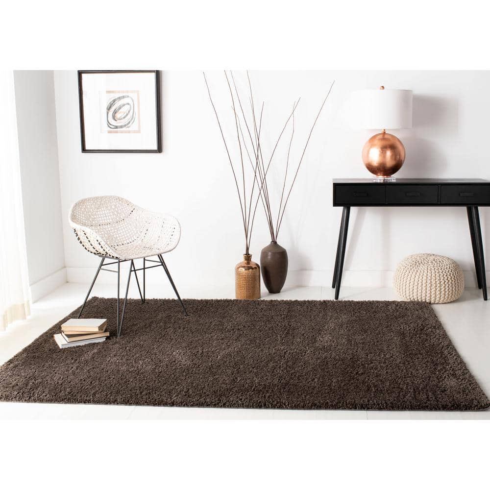 Cozy Comfort Brown 3' Square Synthetic Shag Area Rug
