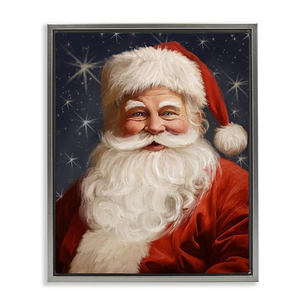 Stupell Industries Smiling Santa Portrait by Ramona Murdock 1-Piece Floater Frame Graphic Print People Poster Art Print 31 in. x 25 in.
