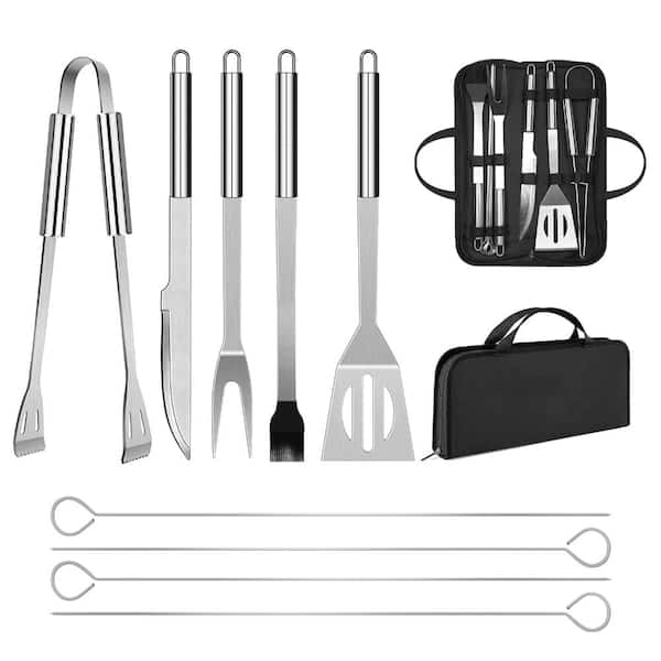 13.7 in BBQ Utensil Set Portable Grill Tools Silver Stainless Steel with Case
