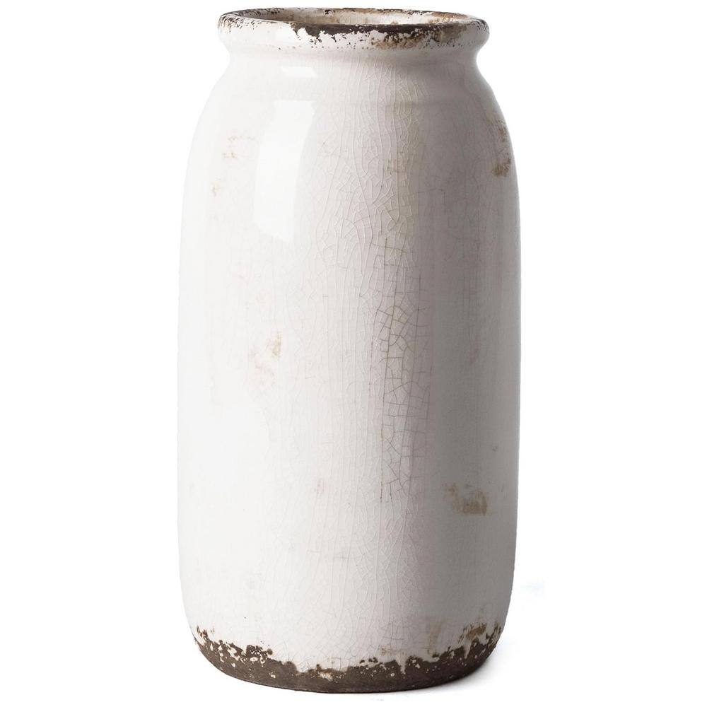 The Ceramic Vases for Flowers，9.8 Inch Rustic White Flower vase，Farmhou