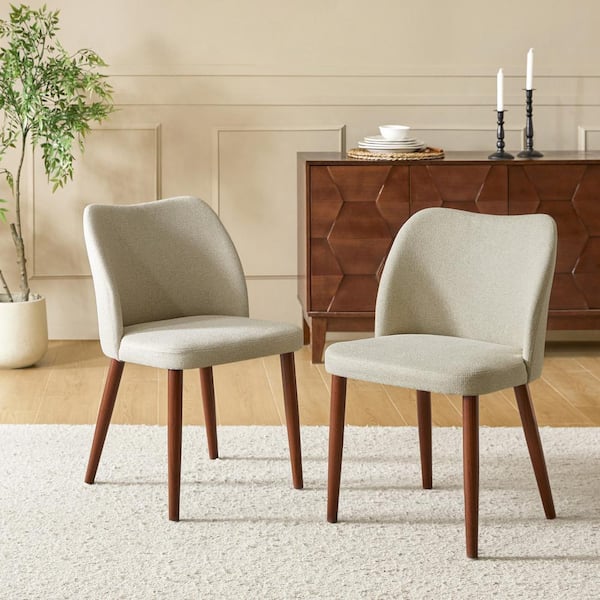 Eliseo Beige Modern Upholstered Dining Chair with Solid Wood Legs Set of 2