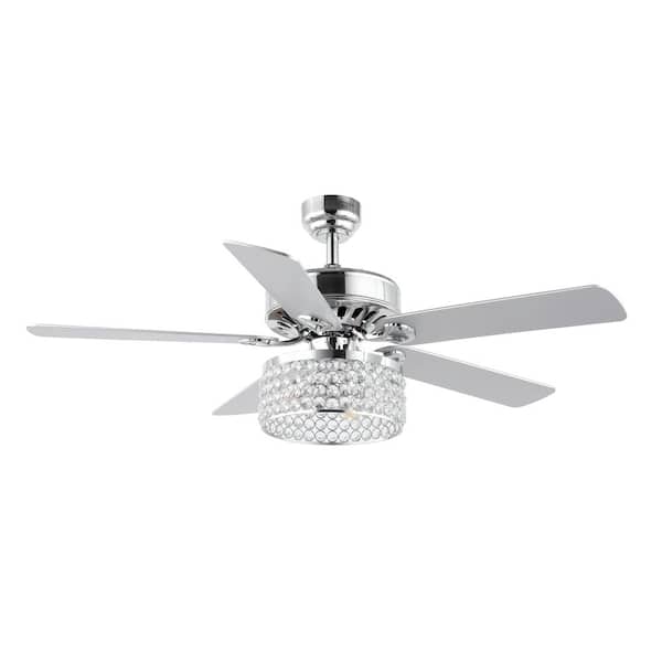 Kristie 52 in. 3-Light Chrome Crystal/Metal Modern Glam Drum LED Indoor Ceiling Fan With Remote