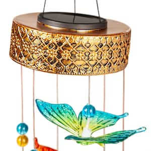 29 in. Color Changing Metal Top Solar Mobile, Colorful Butterflies