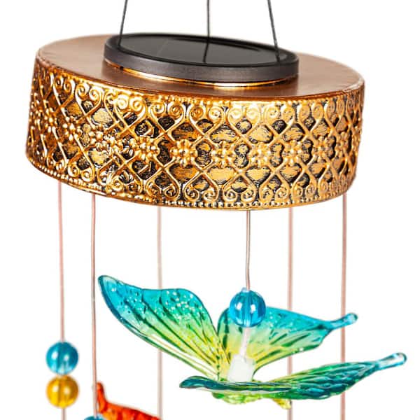 Evergreen Enterprises 29 in. Color Changing Metal Top Solar Mobile, Colorful Butterflies