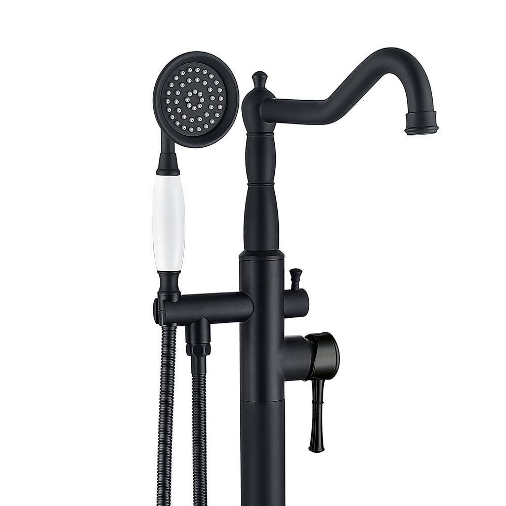 Matte Black Stainless Steel Freestanding Bathtub Faucet with Hand Shower