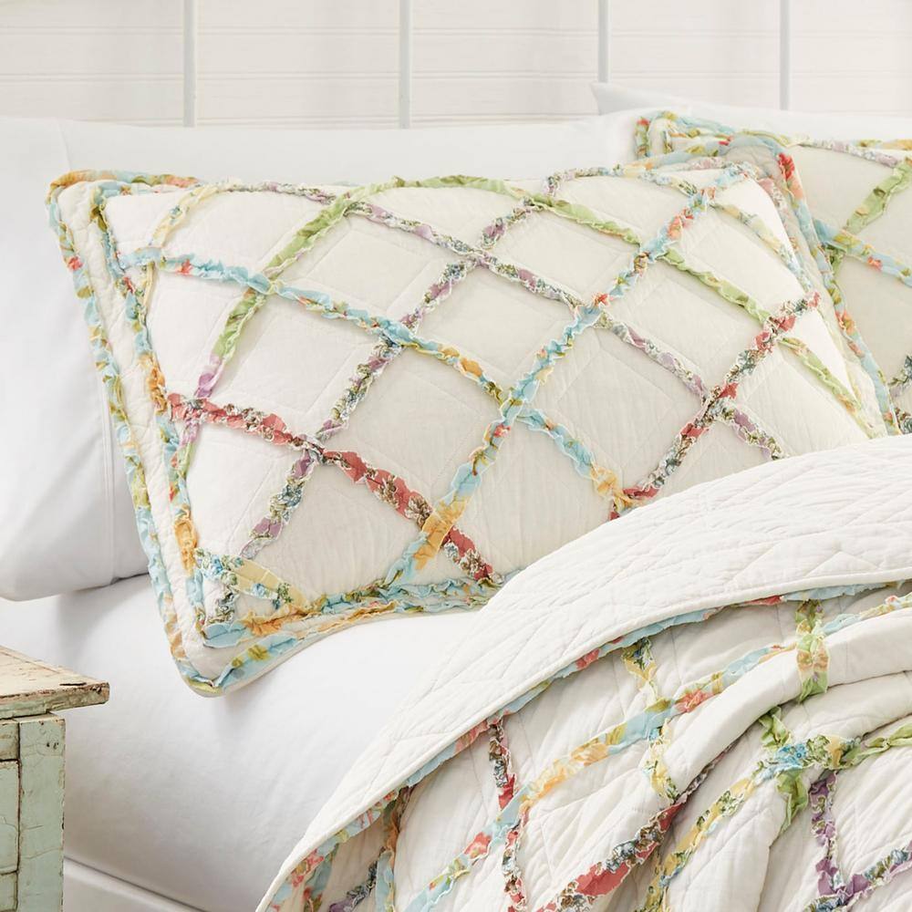 Ivory Cotton Diamond Pattern Sham with Ruffle Trim