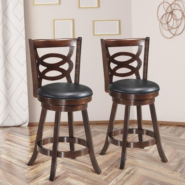 Brown+ Black 24 in. Height Wooden Swivel Backed Bar Stools Dining Chair Home Kitchen(Set of 2)