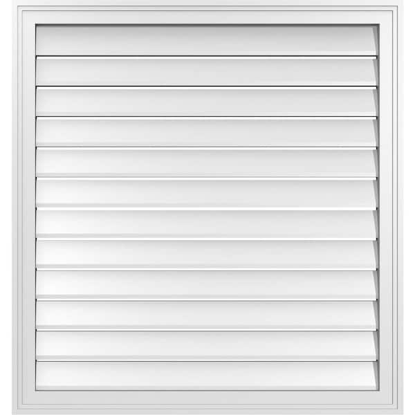 Ekena Millwork 34 in. x 36 in. Vertical Surface Mount PVC Gable Vent: Functional with Brickmould Frame