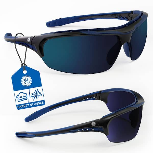 09 Series Indigo/Black Frame Glasses w/ Blue Mirror Anti-Fog Lens-ANSI Certified GE109BAF