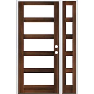 56 in. x 96 in. Modern Hemlock Left-Hand/Inswing 5-Lite Clear Glass Red Mahogany Stain Wood Prehung Front Door