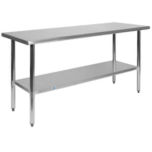 Rawcliffe 60 in. Gray Rectangle Stainless Steel Gauge Prep and Work Table with Undershelf Steel Table