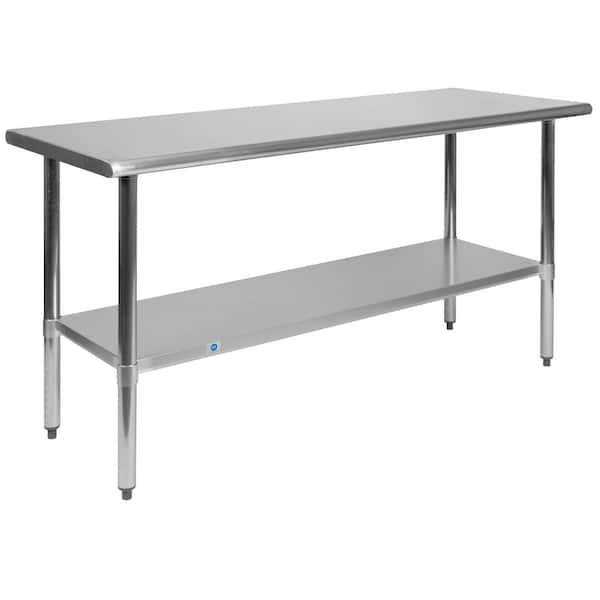 Carnegy Avenue Rawcliffe 60 in. Gray Rectangle Stainless Steel Gauge Prep and Work Table with Undershelf Steel Table