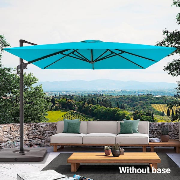 JOYESERY 10 ft. Aluminum Cantilever Patio Umbrella High-Quality Solution-Dyed Fabric 360° Rotation System in Lake Blue