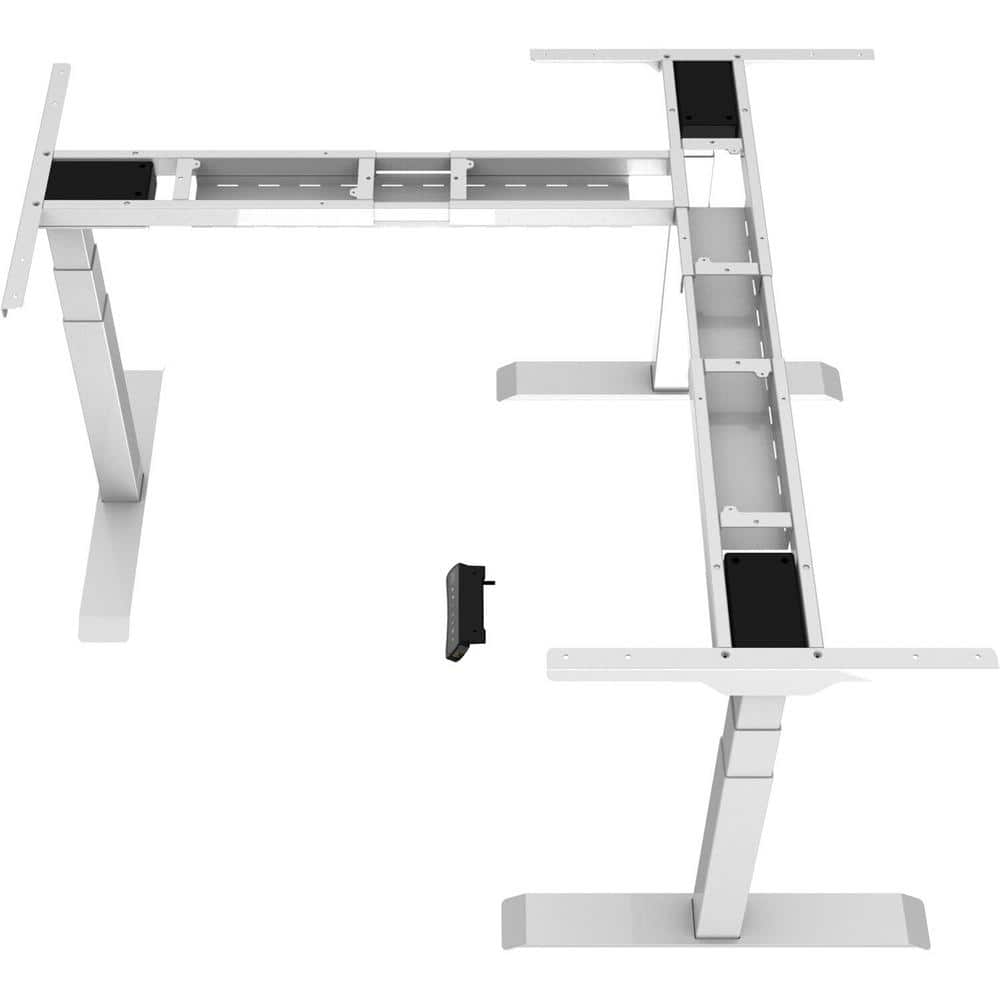 White L-Shaped Adjustable Height Standing Desk with USB Port