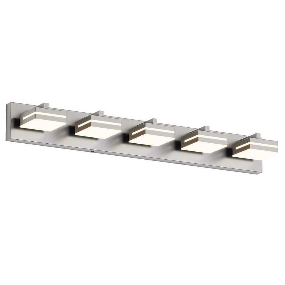 33.9 in. 5-Light LED Nickel Bathroom Vanity Light, Dimmable 5500K with Acrylic Lampshade price history on PriceWatchPro