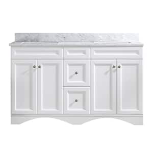 60 in. W x 22 in. D Bath Vanity in White with Carrara Marble Vanity Top in White with White Basin