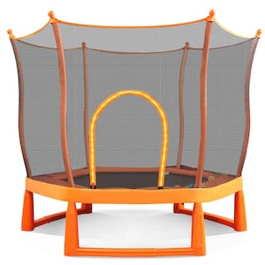 Ami 5 ft Orange Lotus Shape Toddlers Trampoline with Safety Enclosure Net and Ocean Ball  Mini Trampoline for Kids