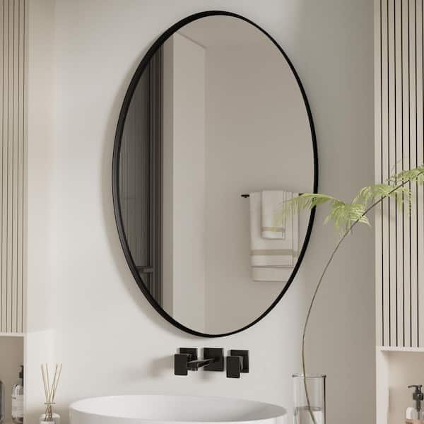 22 in. W x 30 in. H Medium Oval Stainless Steel Mirror Bathroom Mirror Vanity Mirror Decorative Mirror in Brushed Black