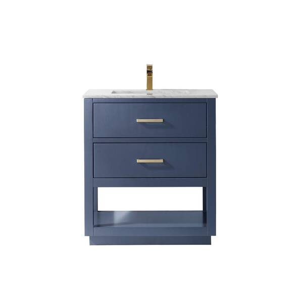 Altair Remi 30 in. Bath Vanity in Royal Blue with Carrara Marble Vanity Top in White with White Basin